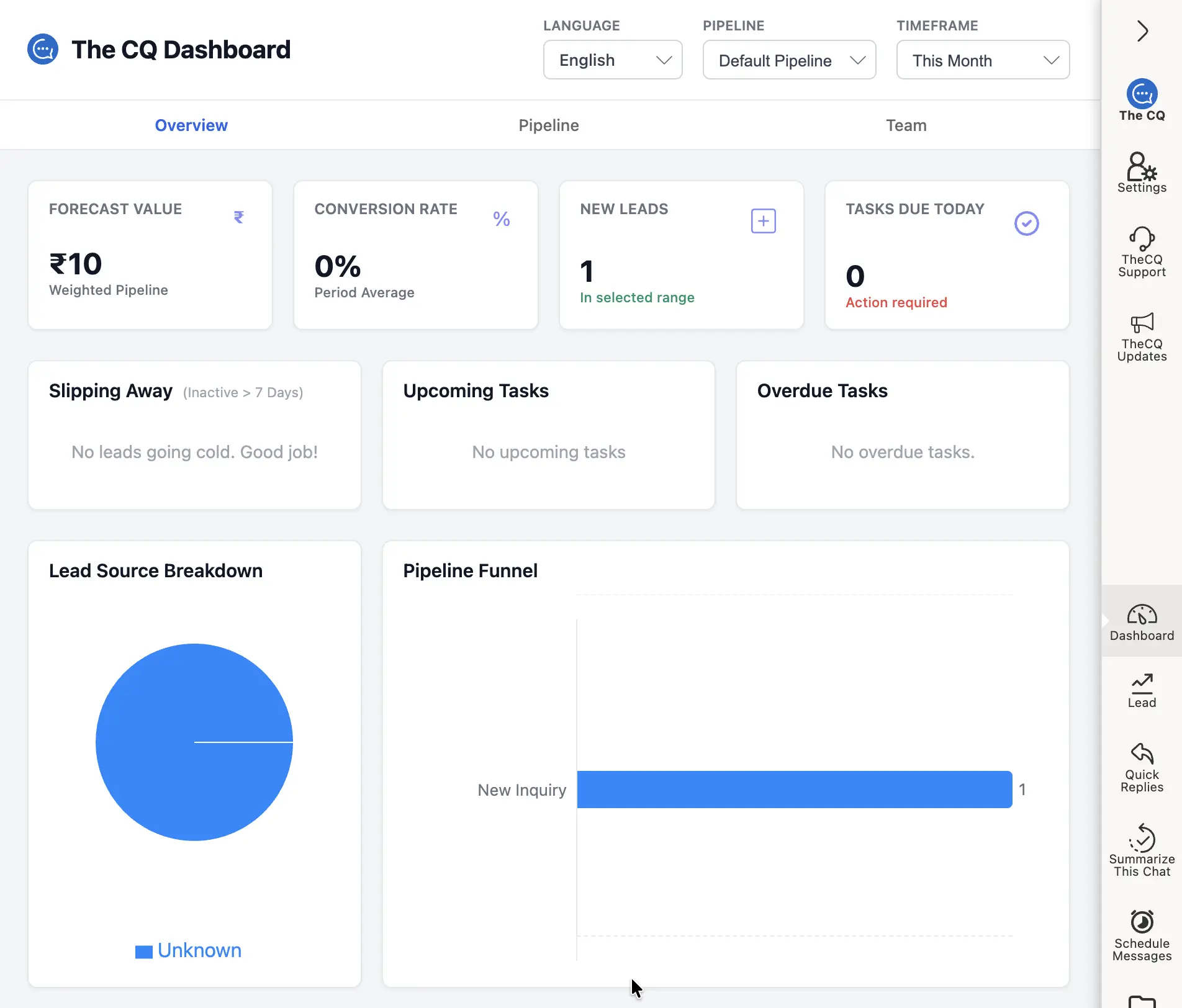 The full CRM Dashboard view shown on WhatsApp Web