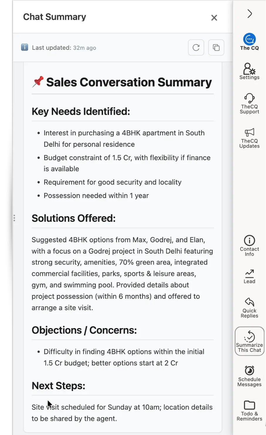 WhatsApp CRM Chat Summary